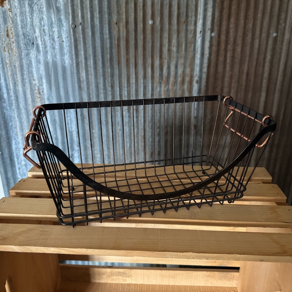 Black/Brown and Copper Wire rectangle Organizer Basket 12X6 inches